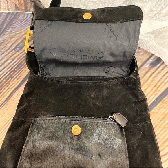 Americana by Sharif Black Suede & Calf Hair flap satchel crossbody Bag - Picture 6 of 11